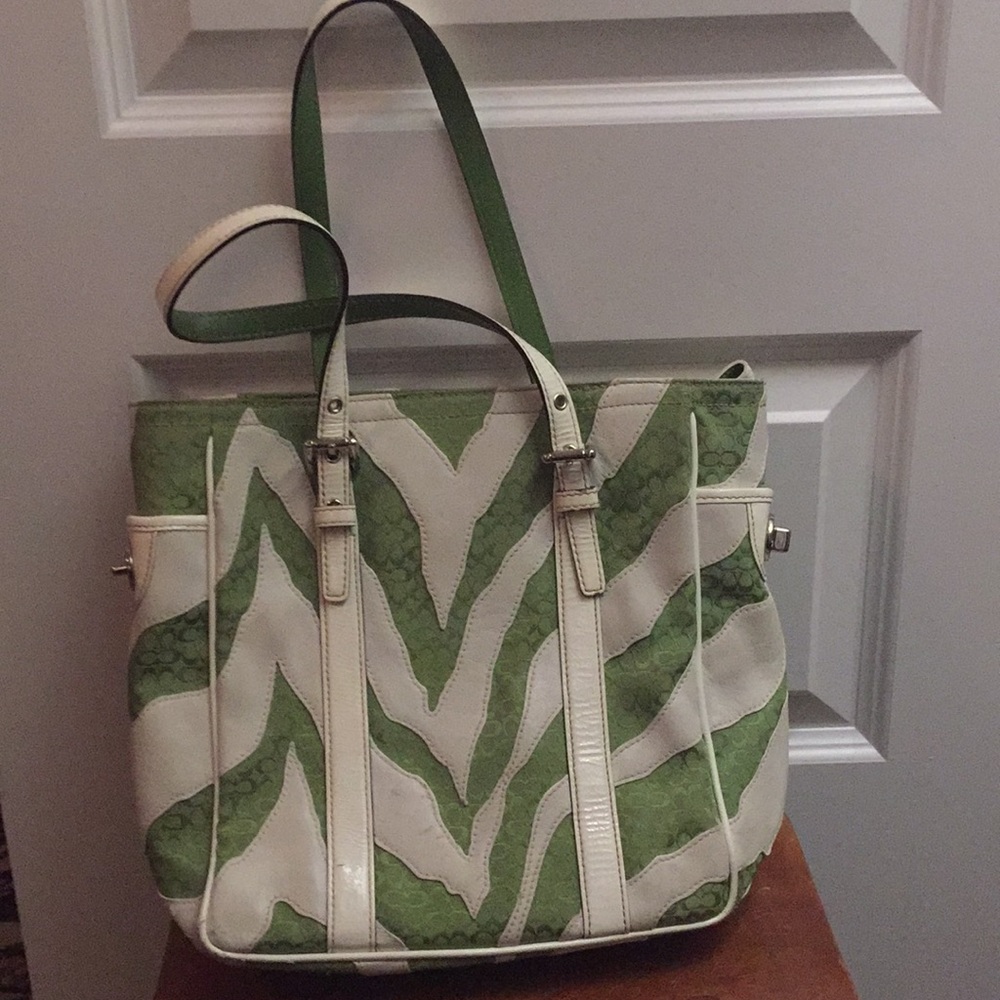 COACH Green and White Zebra Monogram Bag